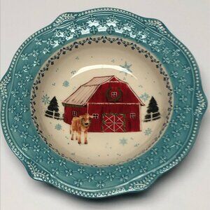 Pioneer Woman Christmas Holiday Red Barn Soup Salad Bowl Stoneware Teal Green